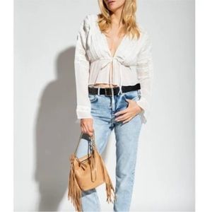 All Saints Chlo Broderie Crop Long Sleeve Blouse